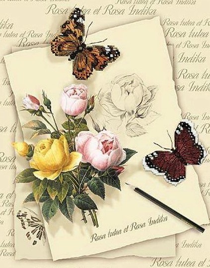 Набор для вышивания крестом «Бабочки с розами» (РТ-0001) 30х40см
